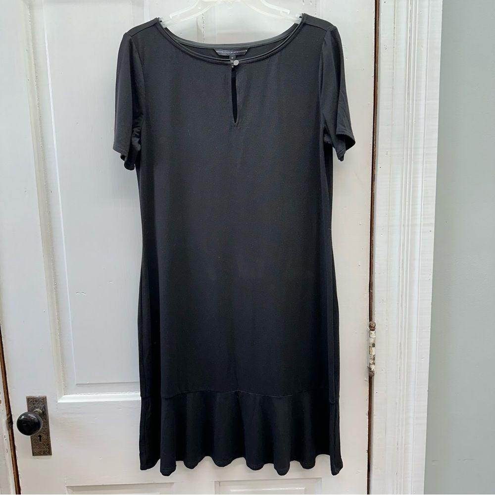 White House‎ Black Market Black Short Sleeve Ruffle Keyhole Dress Womens Medium